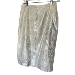 Vintage Jordan Metallic Silver Pencil Skirt Sz 6 Small